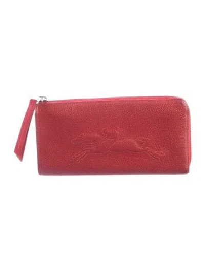 Pre-owned Longchamp Leather Continental Wallet In Red