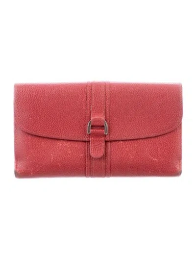 Pre-owned Longchamp Leather Continental Wallet In Red