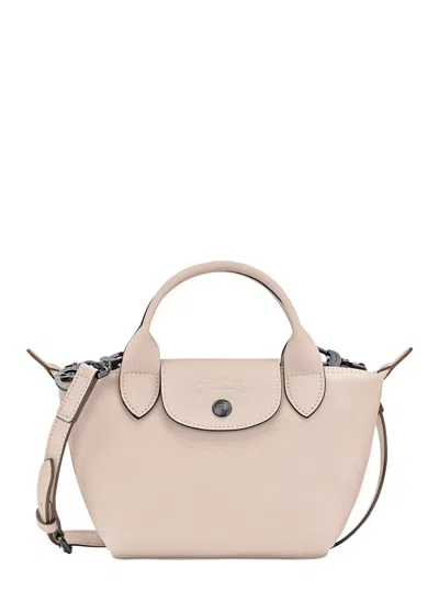 Longchamp Leather Crossbody Handbag With Adjustable Removable Strap, Zip & Magnetic Closures, 17 X 1 In White