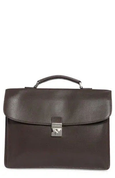 Longchamp Leather Flap Briefcase In Brown