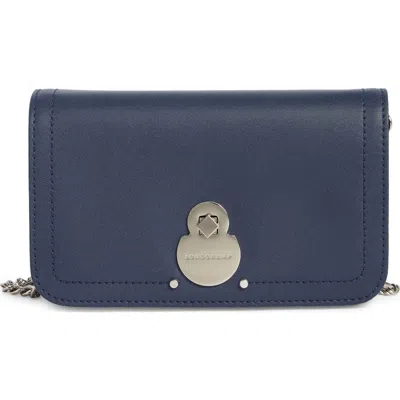Longchamp Leather Flap Wallet On A Chain In Blue