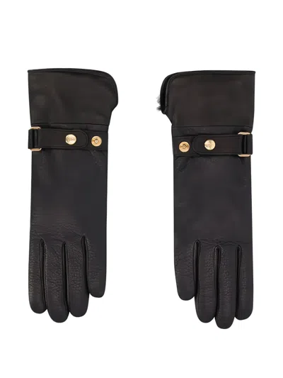 Longchamp Leather Gloves In Black