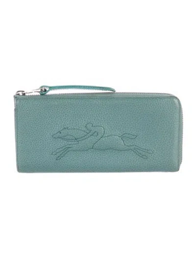 Pre-owned Longchamp Leather Graphic Print Continental Wallet In Blue