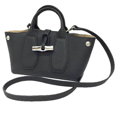 Pre-owned Longchamp Leather Handbag Pochette () In Black