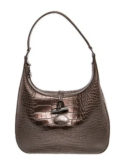 Pre-owned Longchamp Leather Hobo In Gray