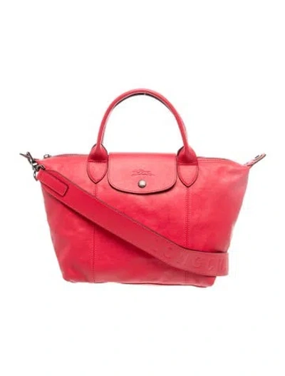 Pre-owned Longchamp Leather Le Pliage Cuir Medium In Red