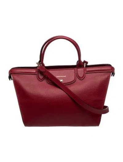 Pre-owned Longchamp Leather Le Pliage Medium In Red