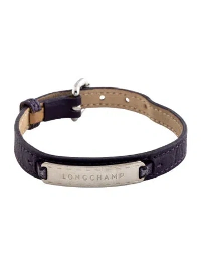 Pre-owned Longchamp Leather Logo Id Wrap Bracelet In Purple