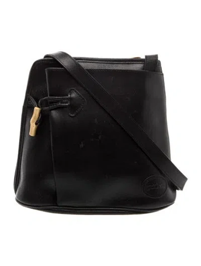 Pre-owned Longchamp Leather Messenger Bag In Black