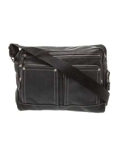 Pre-owned Longchamp Leather Messenger Bag In Black
