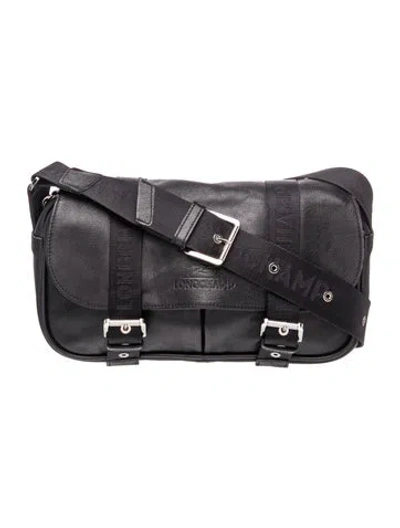Pre-owned Longchamp Leather Messenger Bag In Black