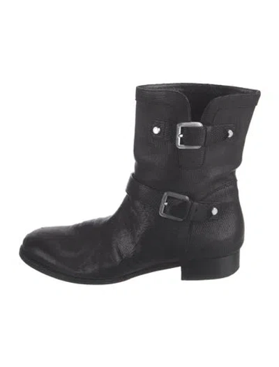 Pre-owned Longchamp Leather Moto Boots In Black