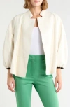 Longchamp Leather Open Front Jacket In Ivory