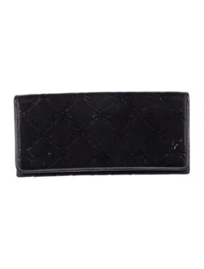 Pre-owned Longchamp Leather Patterned Continental Wallet In Black