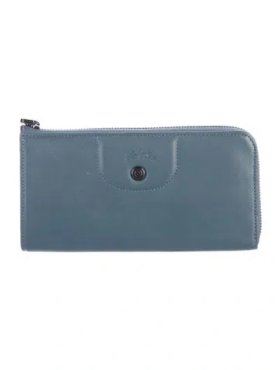 Pre-owned Longchamp Leather Patterned Continental Wallet In Blue