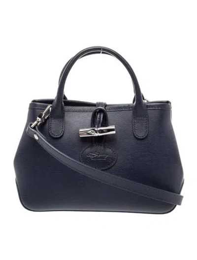 Pre-owned Longchamp Leather Petit Roseau Xs In Blue