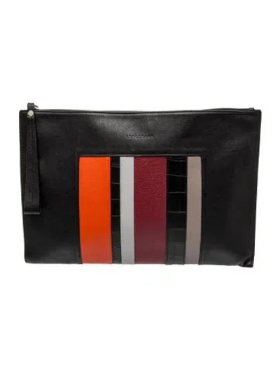 Pre-owned Longchamp Leather Portfolio In Black