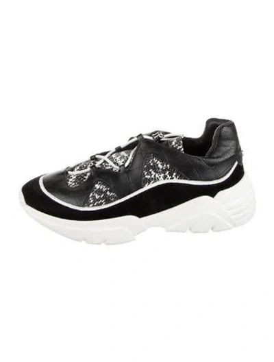 Pre-owned Longchamp Leather Printed Chunky Sneakers In Black