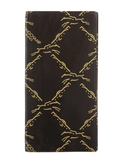 Pre-owned Longchamp Leather Printed Wallet In Brown