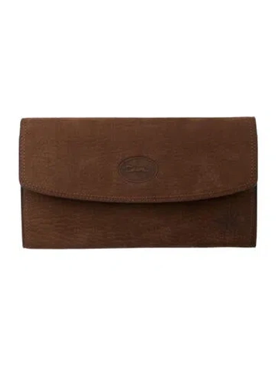 Pre-owned Longchamp Leather Printed Wallet In Brown