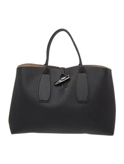 Pre-owned Longchamp Leather Roseau In Black