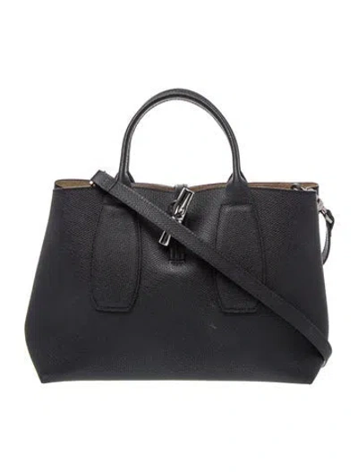 Pre-owned Longchamp Leather Roseau In Black