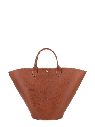 Longchamp Leather Shoulder Bag With Engraved Logo In Brown