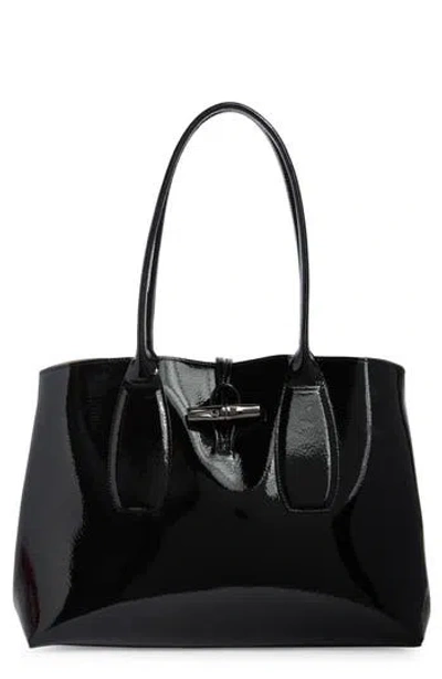 Longchamp Leather Shoulder Tote In Black