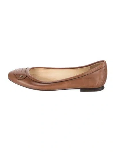 Pre-owned Longchamp Leather Studded Accents Ballet Flats In Brown