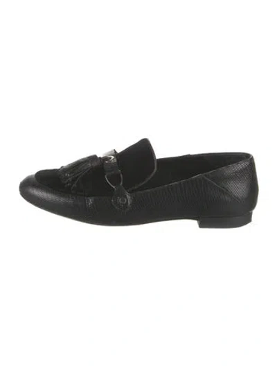 Pre-owned Longchamp Leather Tassel Accents Loafers In Black