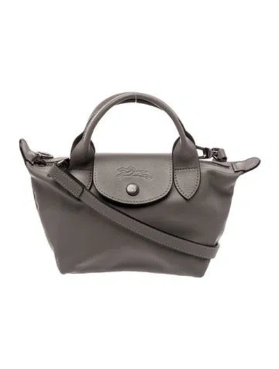 Pre-owned Longchamp Leather Top Handle Bag In Gray