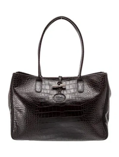 Pre-owned Longchamp Leather Top Handle Bag In Gray