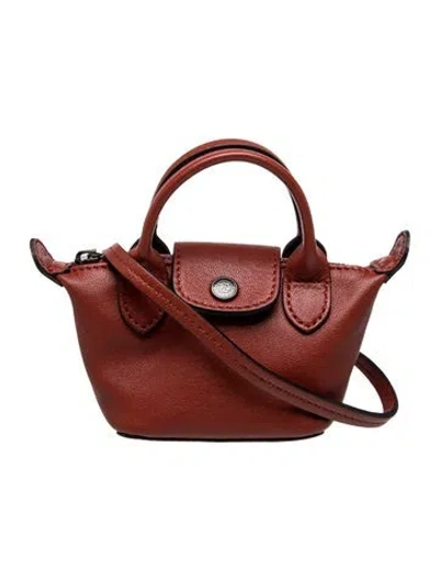 Pre-owned Longchamp Leather Top Handle Bag Nano In Red