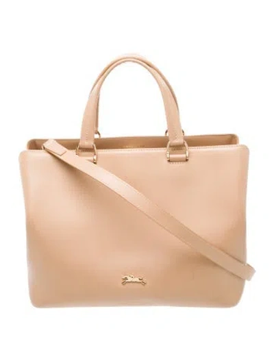 Pre-owned Longchamp Leather Top Handle Bag In Neutral