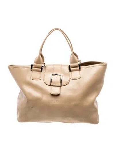 Pre-owned Longchamp Leather Top Handle Bag In Neutrals