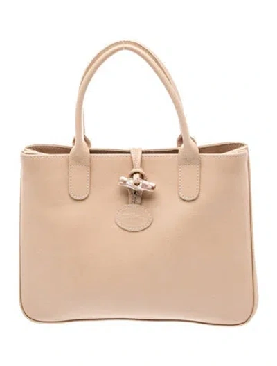 Pre-owned Longchamp Leather Top Handle Bag In Neutrals