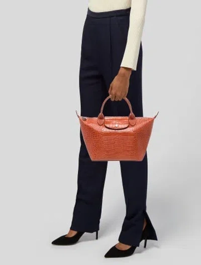 Pre-owned Longchamp Leather Top Handle Bag In Orange