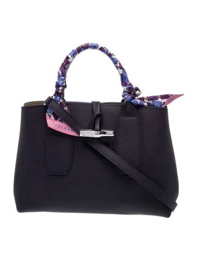 Pre-owned Longchamp Leather Top Handle Bag In Purple