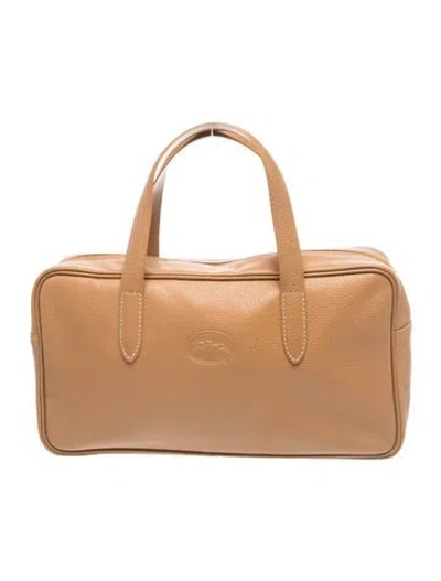 Pre-owned Longchamp Leather Top Handle Bag Vintage In Neutrals