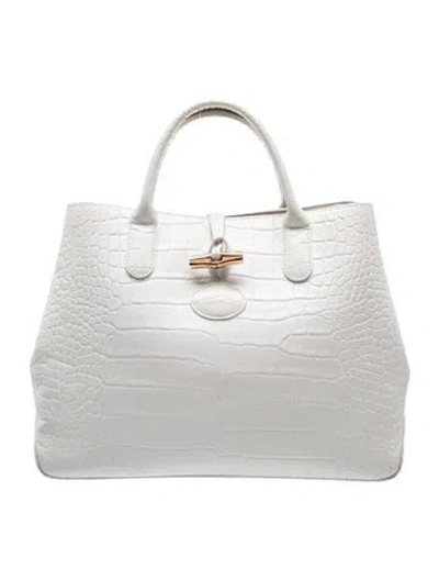Pre-owned Longchamp Leather Top Handle Bag In White
