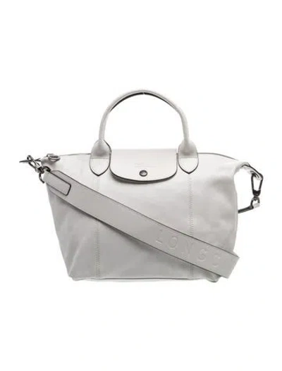 Pre-owned Longchamp Leather Top Handle Bag In White