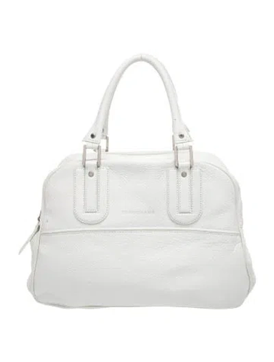 Pre-owned Longchamp Leather Top Handle Bag In White