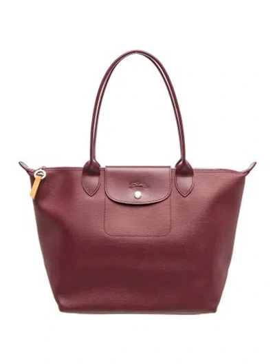 Pre-owned Longchamp Leather Tote In Burgundy