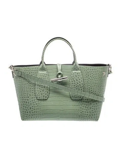 Pre-owned Longchamp Leather Tote In Green