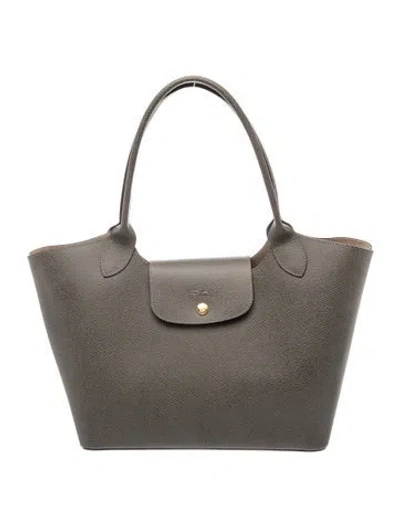 Pre-owned Longchamp Leather Tote In Grey