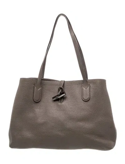 Pre-owned Longchamp Leather Tote In Grey
