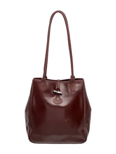 Pre-owned Longchamp Leather Tote Vintage In Burgundy