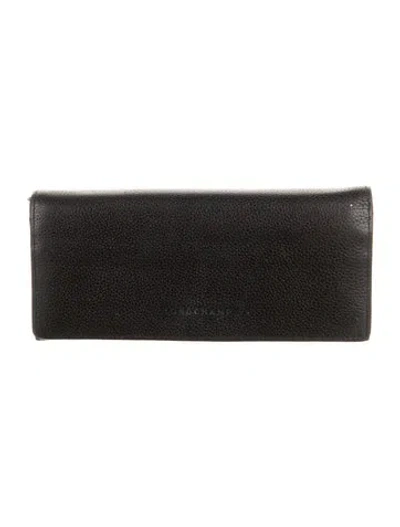 Pre-owned Longchamp Leather Trifold Wallet In Black