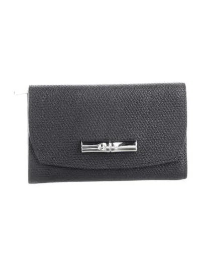 Pre-owned Longchamp Leather Trifold Wallet In Black