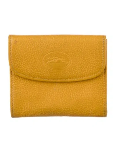 Pre-owned Longchamp Leather Trifold Wallet In Yellow